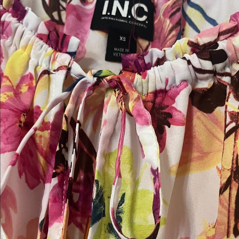 INC International Concepts Floral Pink Peasant Blouse - Picture 9 of 9
